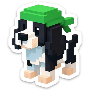A black and white Russian Cocker Spaniel puppy wearing a green durag, facing left sticker