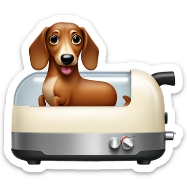 Sausage dog with a cream toaster and kettle sticker