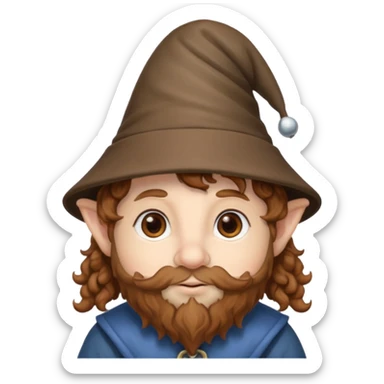 Gnomo con capelli ricci marroni, occhi marroni e cappello a punta sticker