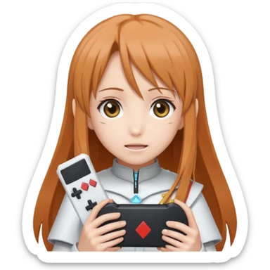 Asuna from Sword Art Online holding a video game, emoji style sticker