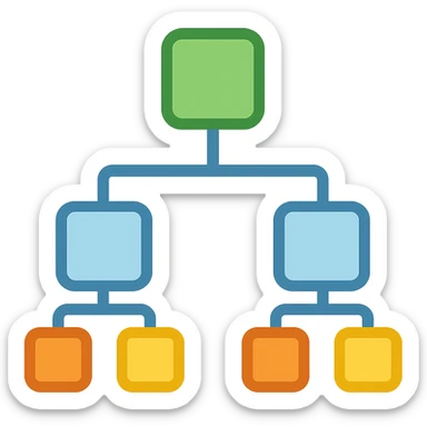 decision tree icon with three levels of branches, clean and minimal style, lineal color icon sticker