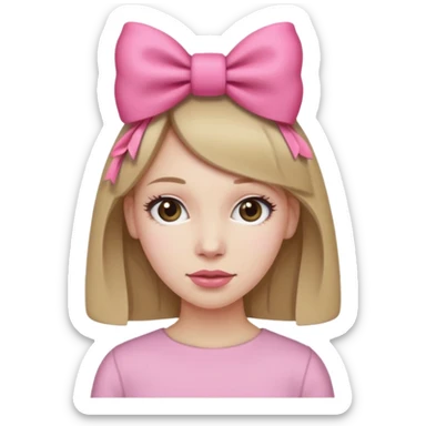 Este emoji 🙍🏼‍♀️ pero con el pelo rubio oscuro, y con un lazo rosa en la cabeza  sticker