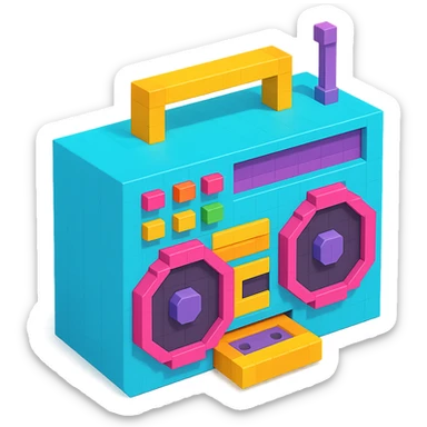 retro boombox with detailed buttons, cassette player, and large speakers sticker