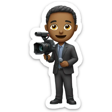 journalist with camera and microphone sticker