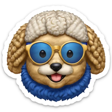 Royal Blue and gold white poodle wearing big royal blue and gold sunglasses  sticker