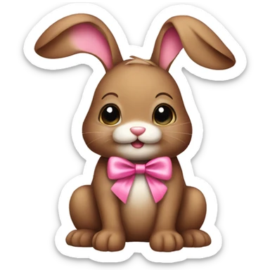 cute brown bunny with pink bow  sticker