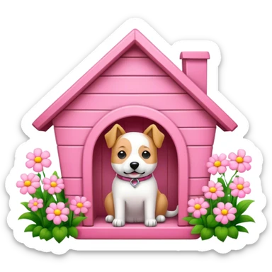pink dog's house with flower sticker