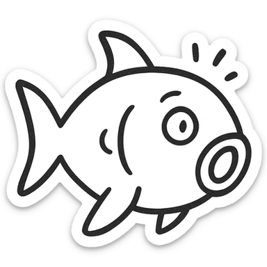 hand-drawn outline style surprised fish icon sticker