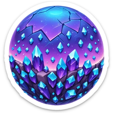 planet, surface covered in glowing crystals rock  sticker