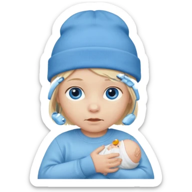 blond blue eye newborn with beanie sticker