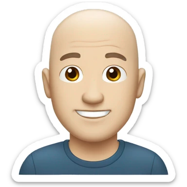 Cartoon character in Bitmoji style white bald shaved male, around 40 years old The character is wearing a blue cap sticker