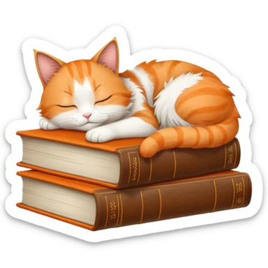 Cat sleeping on books sticker