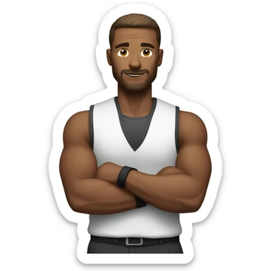 cool man arms crossed, white, in vest, sporty sticker