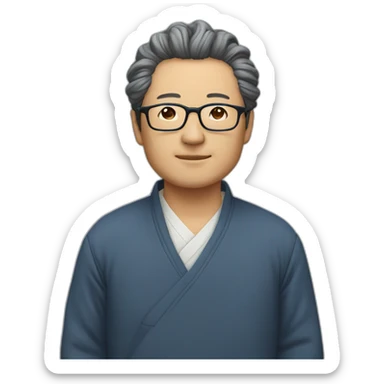Middle-aged Japanese man with naturally permed glasses sticker