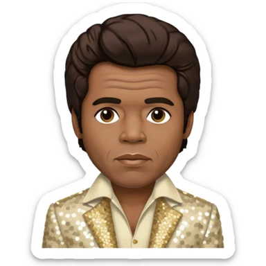James Brown with dark brown hair, ivory sequin outfit sticker