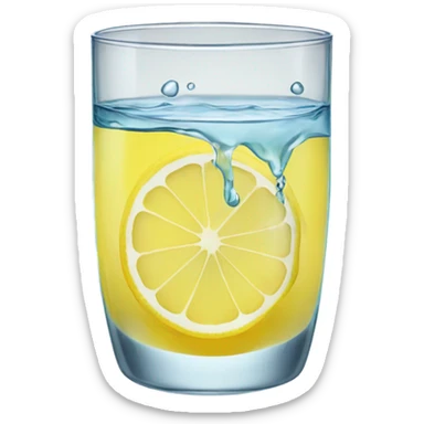a glass of water with lemon sticker