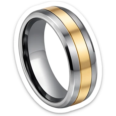 Two tone Tungsten silver and small gold trim on top and bottom metal ring sticker