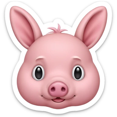 a pink creature with a pig snout but bunny ears , small smirk and blush - fringe covering the top half of his eyes ( dwaekki ) sticker