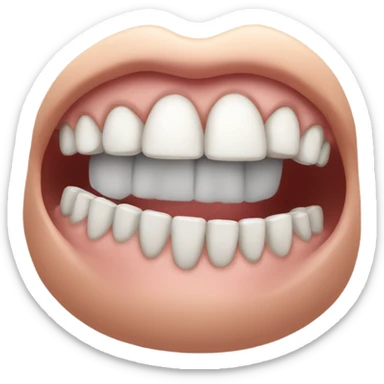 Bland and white photo of human mouth with grills sticker