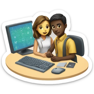 a boy and  girl in a computer science lesson sticker