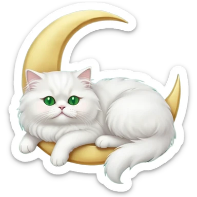 White Persian cat with green eyes sleeping on crescent moon  sticker
