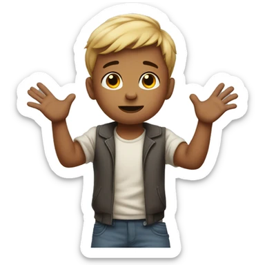 child shrugs his shoulders and spreads his arms  sticker