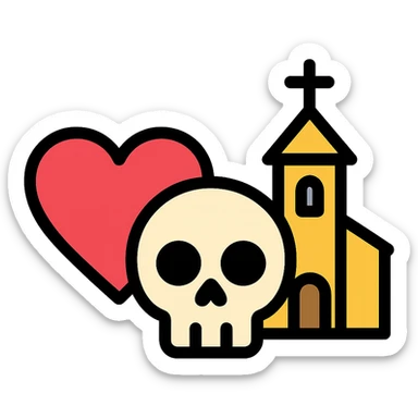 heart, skull, and church together sticker