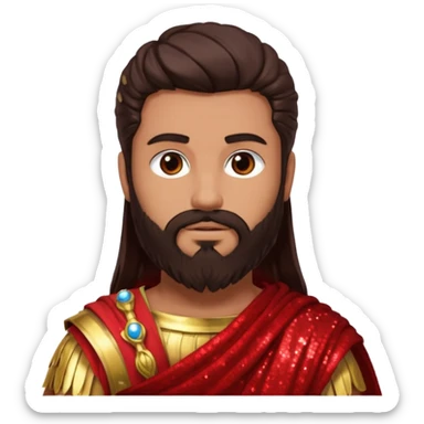 Mars from Roman Deities with long dark brown hair and beard, red sequin toga, light tan skin sticker