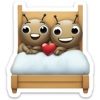 Two cute bugs in love laying in bed sticker