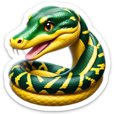 Cinematic Comical Anaconda Portrait Emoji, Head tilted dramatically with an exaggeratedly shocked expression, featuring a robust, patterned body with wide, comically expressive eyes full of humorous disbelief, Simplified yet hilariously expressive features, highly detailed, glowing with a slightly sassy jungle glow, high shine, dramatic yet playful, stylized with an air of quirky reptilian attitude, soft glowing outline, capturing the essence of a meme-worthy anaconda that looks ready to side-eye its way into viral fame! sticker