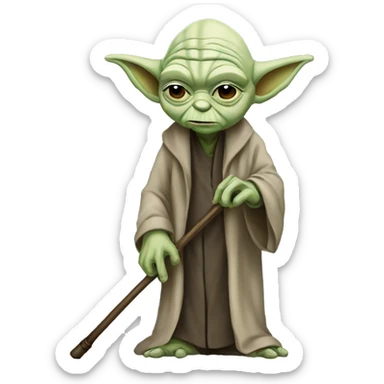 old frail bald yoda with a cane sticker