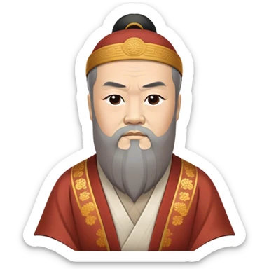 Cinematic Realistic Confucius Portrait Emoji, depicted as a wise ancient philosopher in traditional robes with a serene, contemplative expression, rendered with soft timeless textures and harmonious natural lighting that captures his enduring wisdom. sticker