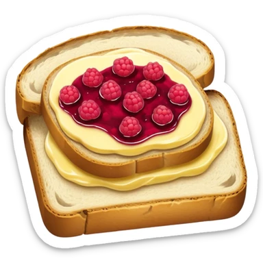 a slice of bread with butter and rasperry jam sticker