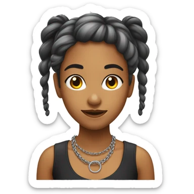 chica con trenza de pelo negro y aros plateados en las orejas sticker