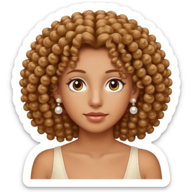 curly hair, tanned skin with tanned lines, light brown eyes, pearls earrings  sticker