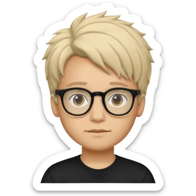  boy with freeform hair black t-shirt put a glasses sticker