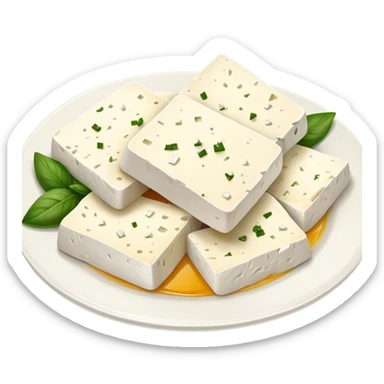 Feta Cheese Cinematic Realistic Feta Cheese Dish Emoji, depicted as slices of tangy, creamy feta cheese served on a plate, rendered with crisp textures and soft, natural lighting. sticker