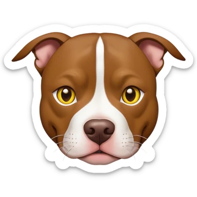 Perro pitbul color café claro con una macha blanca en el pecho y las patas hasta la parte de la boca y una línea blanca en la frente, ojos color amarillo  sticker