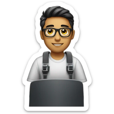 25 year old mechanical engineer wearing black glasses behind desk late at night sticker