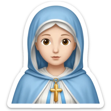 virgen maria catolica con vestido blanco y manto azul celeste de tes clara sticker
