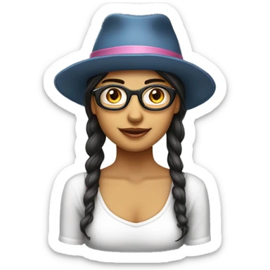 Chica morena con cabello risado con lentes con un gorro de cumpleaños  sticker