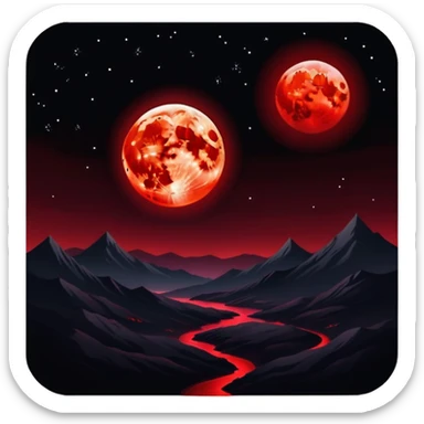 Edgy Black night sky with big Red vibrant neon-crimson-blood-moon Aesthetic Scenery full picture  sticker