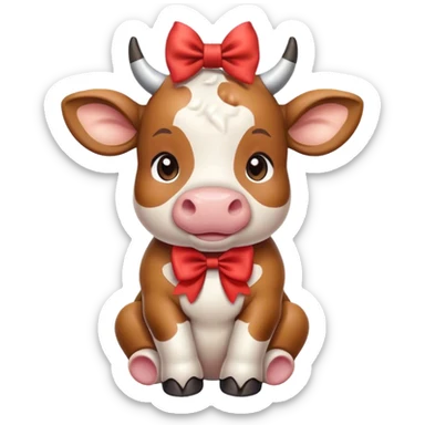 Cute cow with a bow sitting down sticker