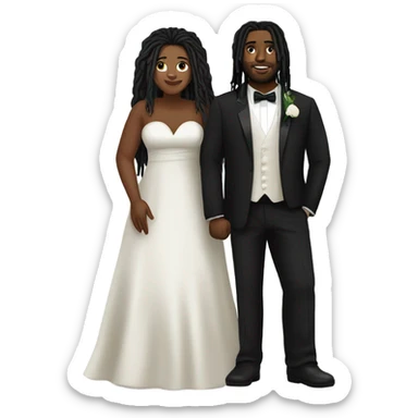 plus size man black couple with black dreadlocks, full body wedding sticker