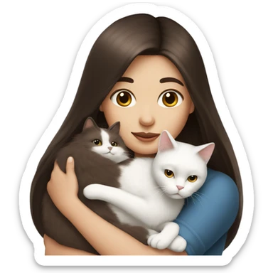 Dark brown straight hair girl holding white fluffy cat  sticker