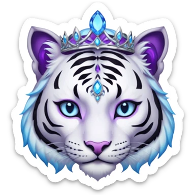 ESO Female white/black tiger khajiit leader of the umbral rose, glowing blue eyes, glowing blue 'third eye' gem; purple gem silver tiara sticker