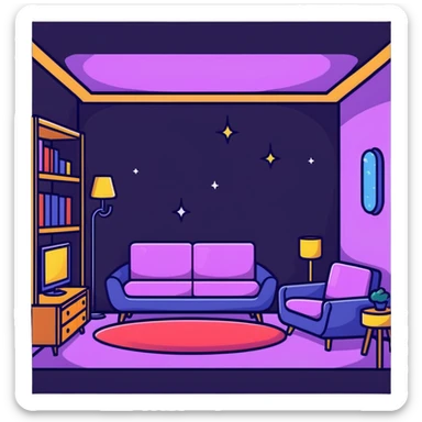 cozy room with furniture and magical sparkles floating above the furniture sticker