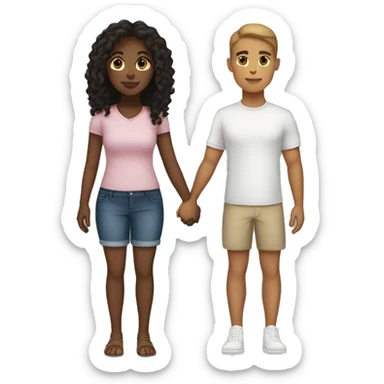 Taller Light skin black girl with long dark brown hair with a shorter Hispanic tan skin girl with dark long hair holding hands couple sticker