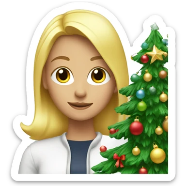 Blond women decorating a Christmas tree sticker