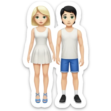 Prince, black hair, body, legst, blue eyes, shoes, woman blonde hair, green eyes, sexy white short sleveless dress, shoes sticker